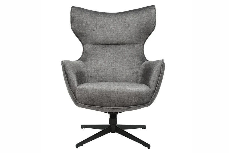 Fauteuil pivotant VOGUE gris velours pieds métalliques noirs avec accoudoir