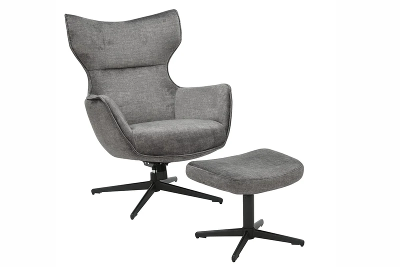 Fauteuil pivotant VOGUE gris velours pieds métalliques noirs avec accoudoir