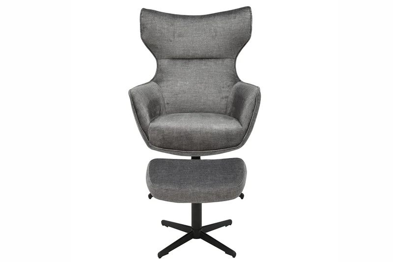 Fauteuil pivotant VOGUE gris velours pieds métalliques noirs avec accoudoir