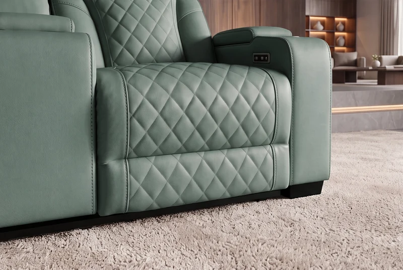Fauteuil de cinéma électrique 2 places HOLLYWOOD sauge similicuir fonction relaxation porte-gobelet