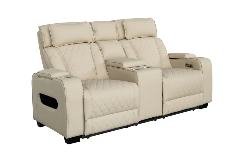 Fauteuil de cinéma électrique 2 places HOLLYWOOD beige similicuir fonction relaxation porte-gobelet