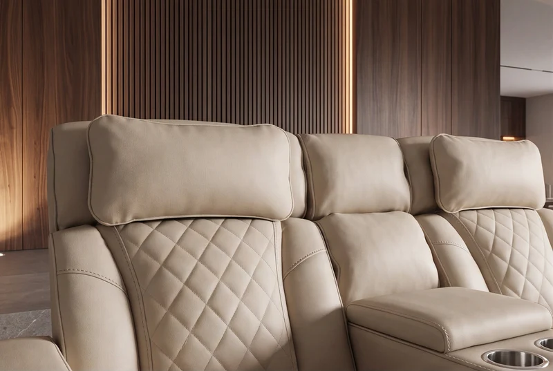 Fauteuil de cinéma électrique 2 places HOLLYWOOD beige similicuir fonction relaxation porte-gobelet