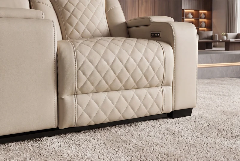 Fauteuil de cinéma électrique 2 places HOLLYWOOD beige similicuir fonction relaxation porte-gobelet