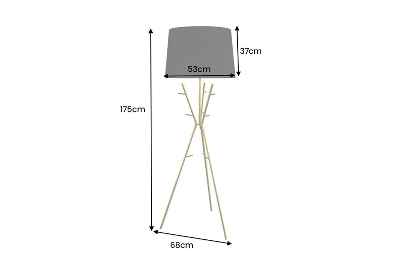 Lampadaire polyvalent WARDROBE 175cm armoire noire dorée avec abat-jour en tissu métal