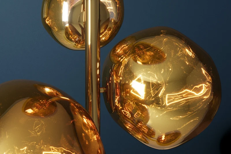 Lampadaire design LIQUID DIAMOND 170cm verre doré acier sept abat-jour lampe boule