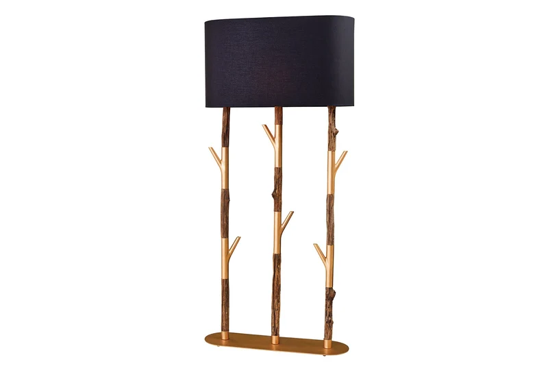 Lampadaire fait main WARDROBE 155cm noir doré bois de fer naturel bois massif