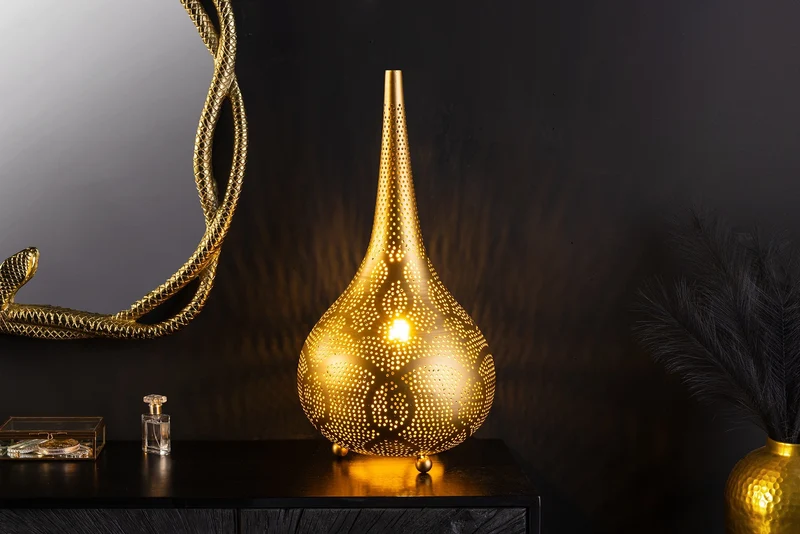Lampadaire fait main ORIENT LIVING 50cm forme larme en fer doré