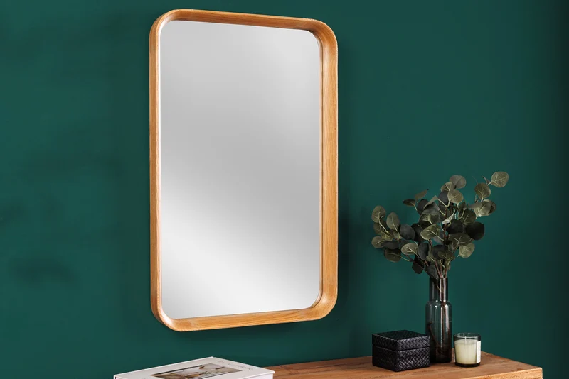 Miroir mural moderne AMSTERDAM 80cm naturel chêne bois massif fait main