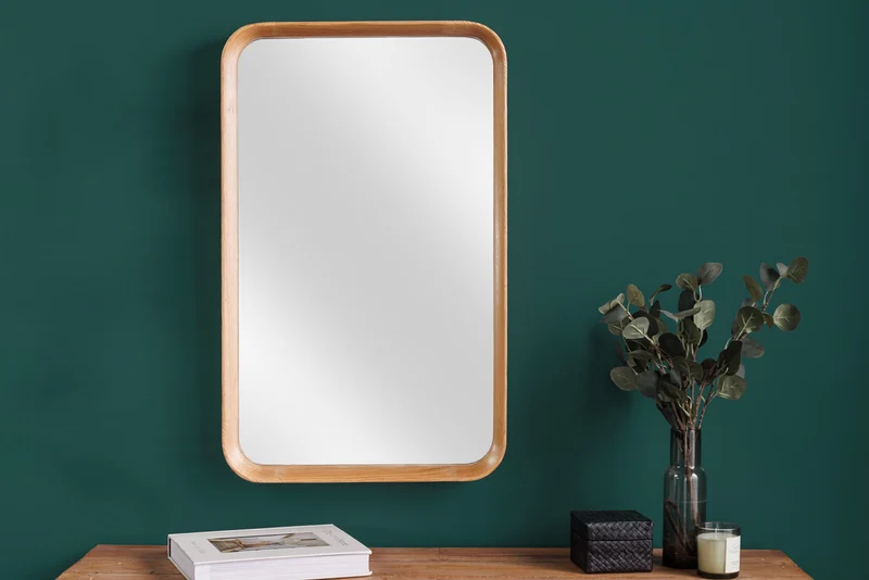 Miroir mural moderne AMSTERDAM 80cm naturel chêne bois massif fait main
