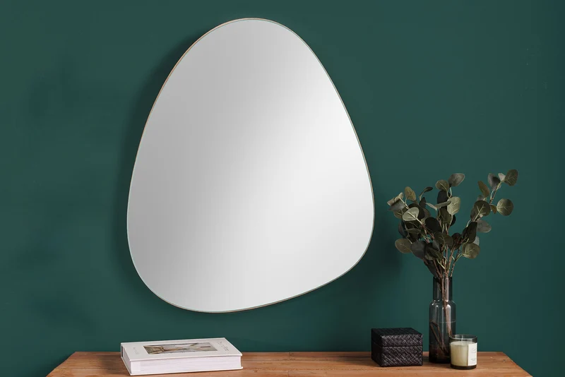 Miroir mural moderne NOEMI 70cm chêne naturel bois massif fait main design asymétrique