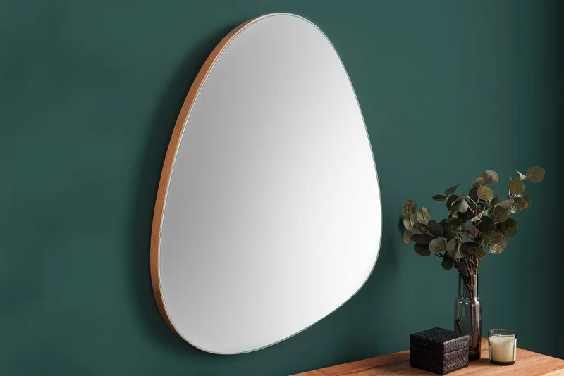 Miroir mural moderne NOEMI 70cm chêne naturel bois massif fait main design asymétrique