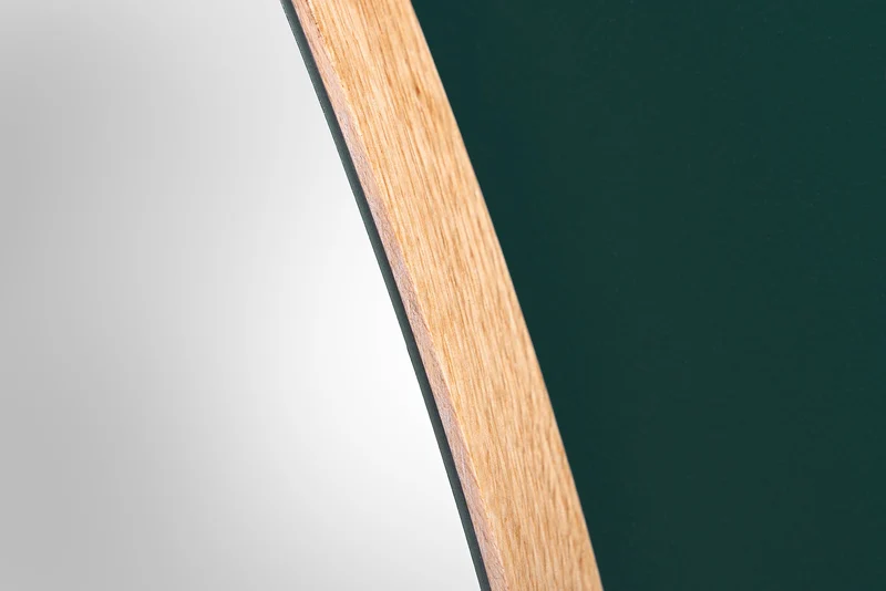 Miroir mural moderne NOEMI 70cm chêne naturel bois massif fait main design asymétrique
