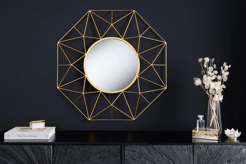 Miroir artisanal DIAMOND L 80cm doré en fer au design rétro