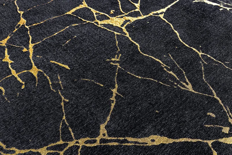Tapis design MARBLE 240x160cm aspect marbre noir doré tissage plat