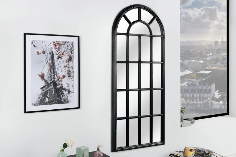 Miroir mural design CASTILLO 140cm fenêtre style maison de campagne noir