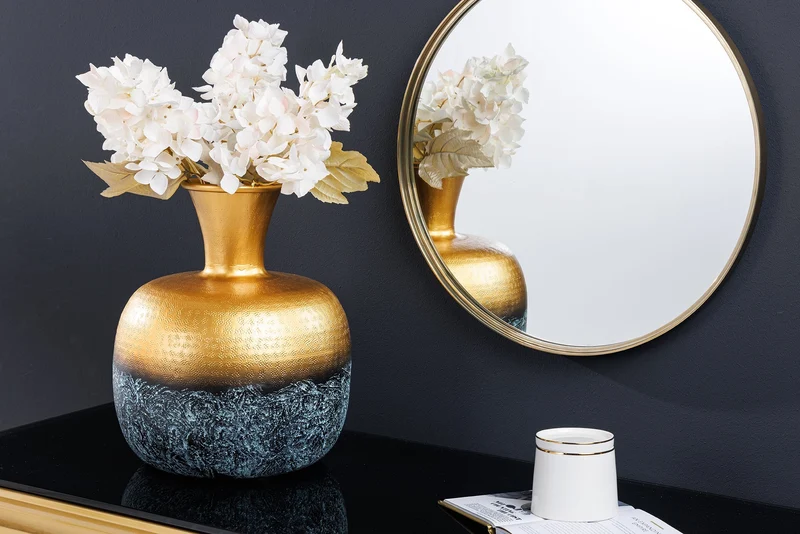 Handgefertigte Deko Vase ABSTRACT ORIENT 40cm gold rund Metall Patina