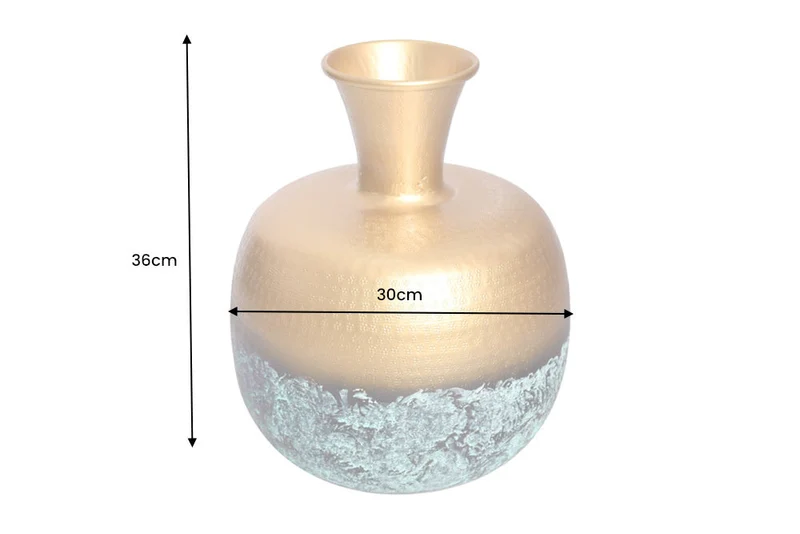 Handgefertigte Deko Vase ABSTRACT ORIENT 40cm gold rund Metall Patina