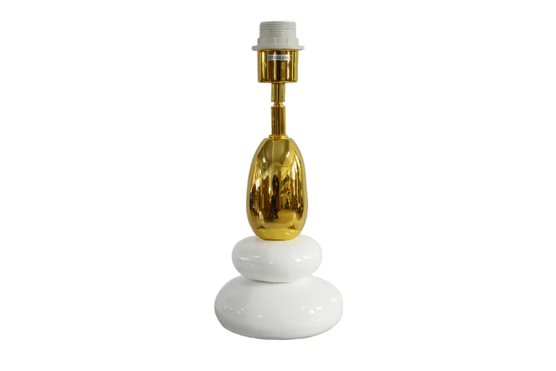 Lampe de table décorative STONES OF ZEN 45cm blanc or avec abat-jour en tissu rond