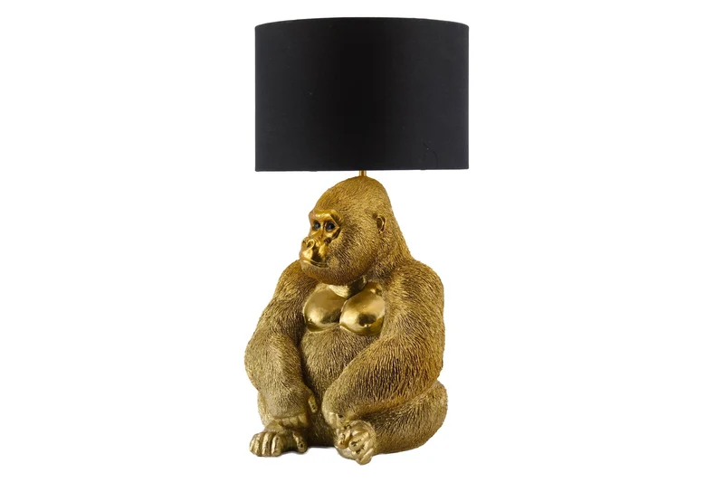 Lot de 2x Lampe de table faite main KING APE 55cm or noir abat-jour en tissu sculpture de gorille