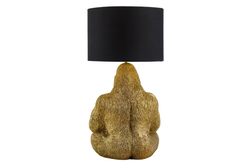 Lot de 2x Lampe de table faite main KING APE 55cm or noir abat-jour en tissu sculpture de gorille