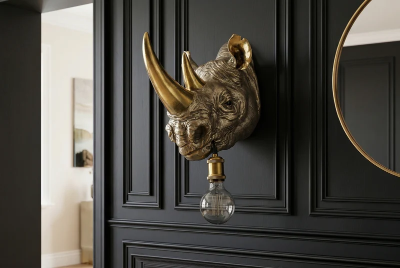 Lot de 2x Applique murale moderne RHINO 40cm or sculpture de rhinocéros faite à la main