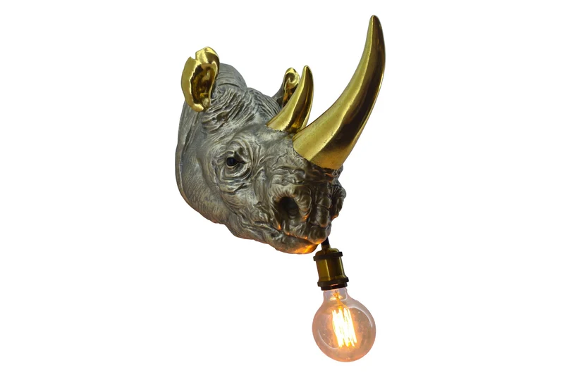 Lot de 2x Applique murale moderne RHINO 40cm or sculpture de rhinocéros faite à la main