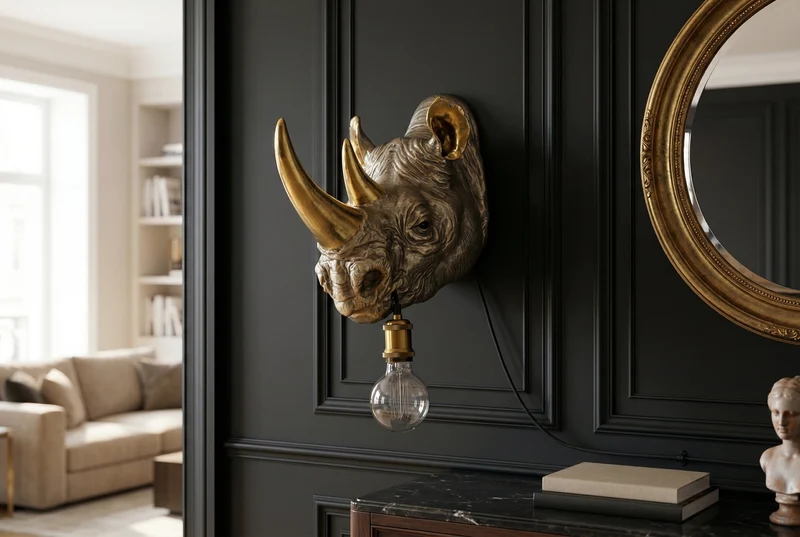 Lot de 2x Applique murale moderne RHINO 40cm or sculpture de rhinocéros faite à la main