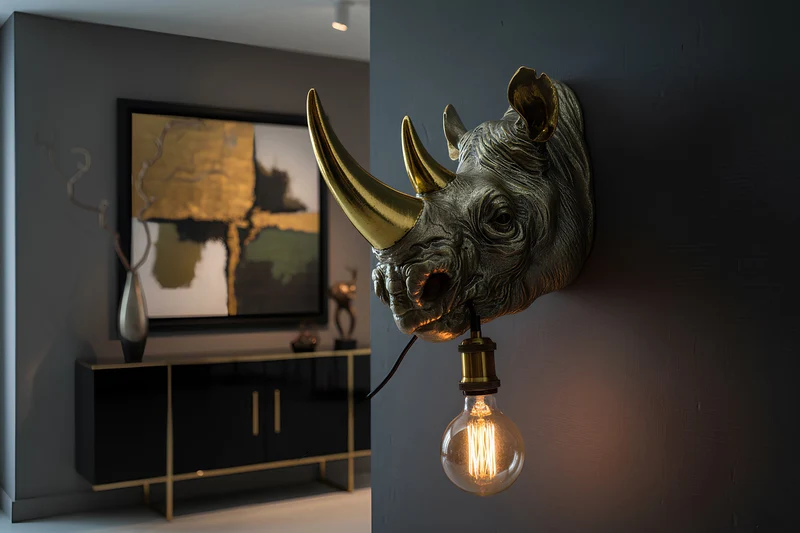 Lot de 2x Applique murale moderne RHINO 40cm or sculpture de rhinocéros faite à la main