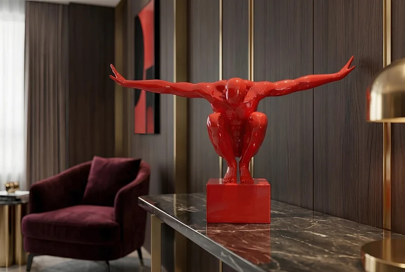 Figurine décorative HIGH DIVER 50cm rouge fait main Sculpture d'athlète