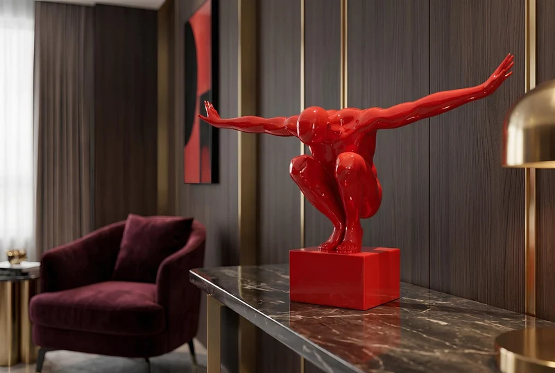 Figurine décorative HIGH DIVER 50cm rouge fait main Sculpture d'athlète