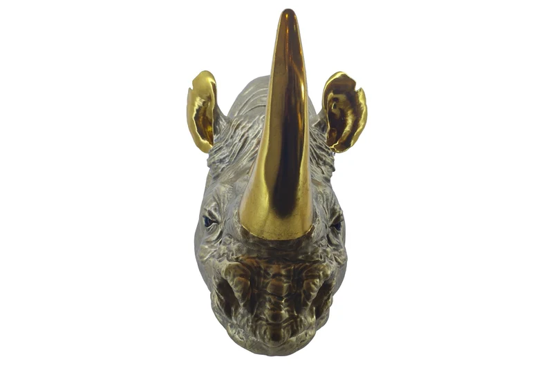Figurine murale décorative RHINO 60 cm or fait main sculpture de rhinocéros