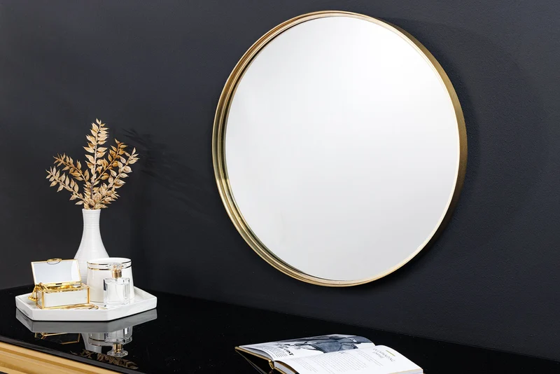Miroir mural rond PORTRAIT 50cm cadre métal doré fait main