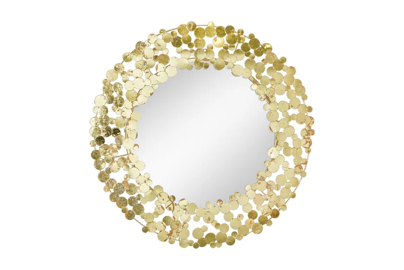 Miroir mural décoratif COINS 80cm XL or antique rond fait main en métal