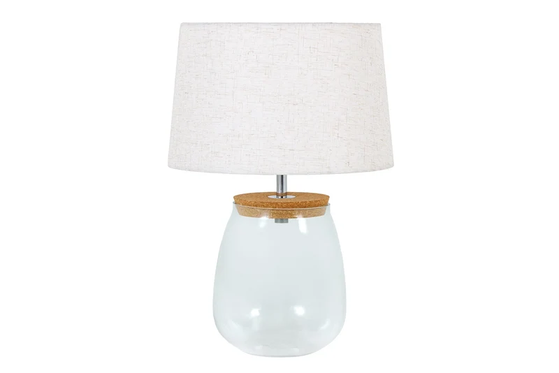 Lampe de table remplissable CLASSICO 60 cm blanc verre transparent avec abat-jour en lin