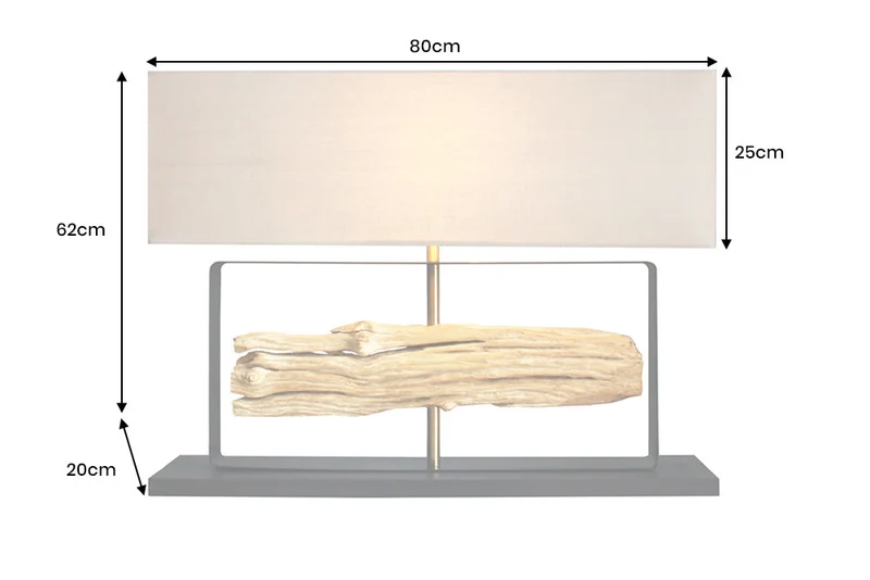Lampe de table artisanale ROUSILIQUE 80 cm bois de fer naturel beige avec abat-jour