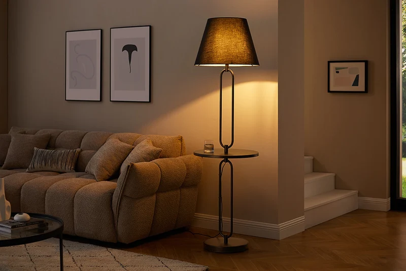 Lampadaire moderne table d’appoint SERVANT 175cm métal noir rond