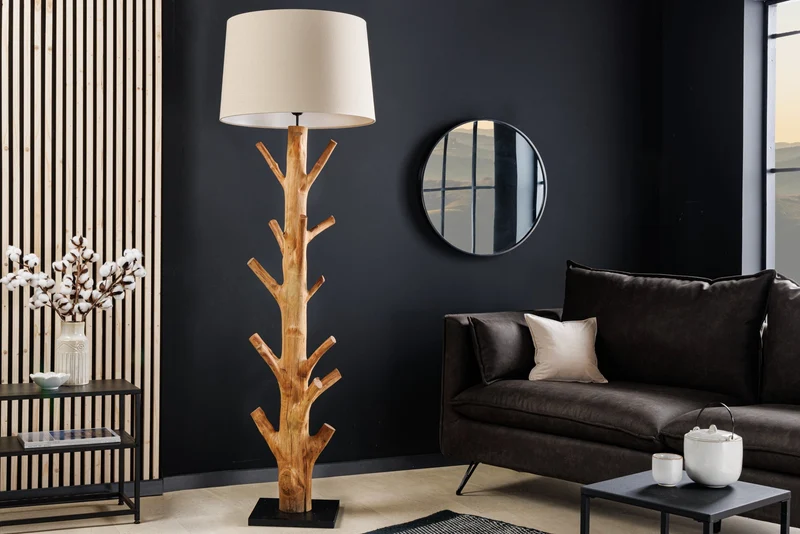 Lampadaire design TREE NATURE 180cm bois massif abat-jour lin fait main