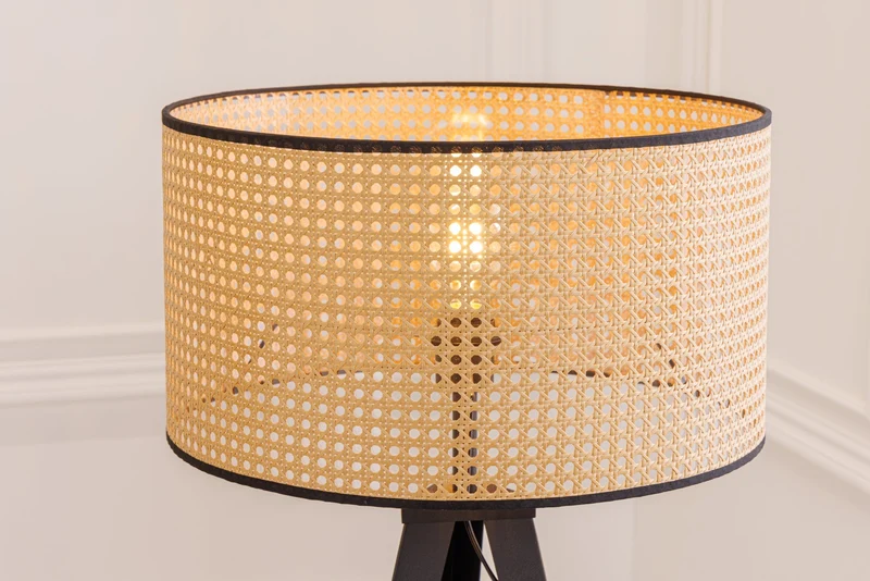 Lampadaire Boho VIENNA 142cm noir naturel lampadaire trépied en métal tissage viennois