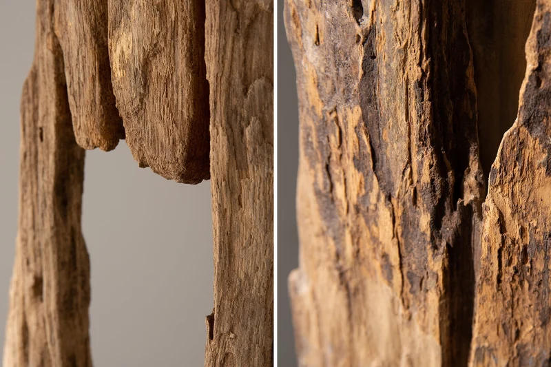 Lampadaire massif BARRACUDA 177cm bois d’acacia naturel abat-jour en coton tronc d’arbre blanc