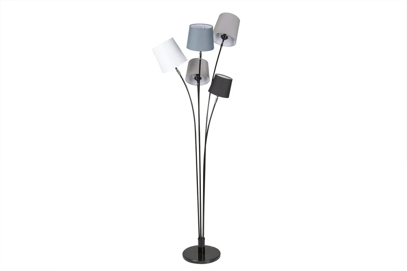 Lampadaire design LEVELS 176cm gris noir avec 5 abat-jour en lin