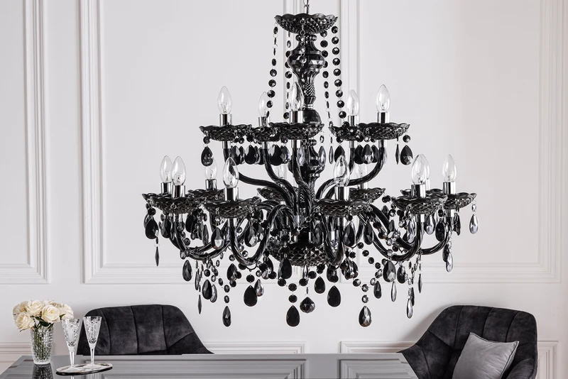 Design lustre BLACK CRYSTAL XL 80cm noir acrylique 15 bras