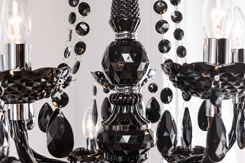 Design lustre BLACK CRYSTAL XL 80cm noir acrylique 15 bras