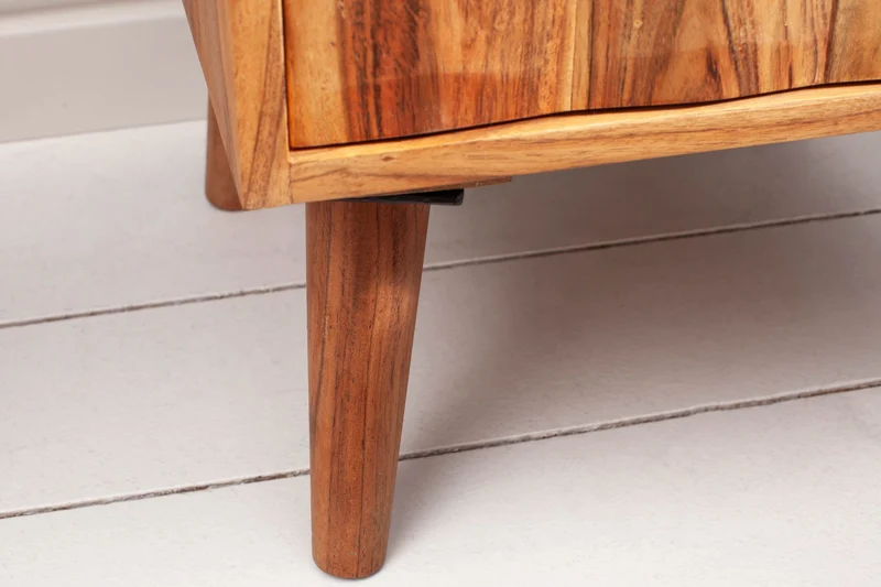 Table de chevet en bois massif MYSTIC LIVING 60cm acacia naturel design 3D avec rangements