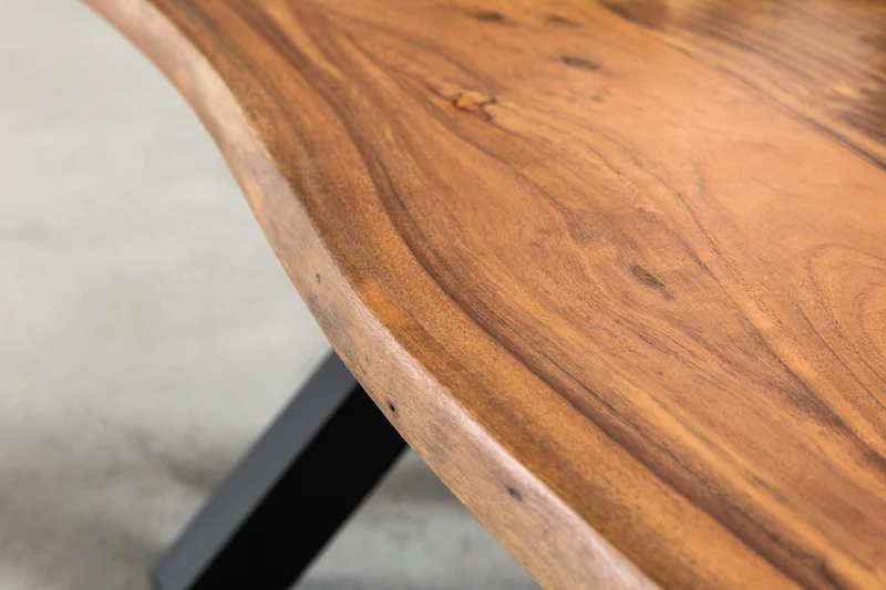 Table basse en bois massif MAMMUT 120 cm Acacia Finition Miel Cadre en X noir Plateau 2,5 cm
