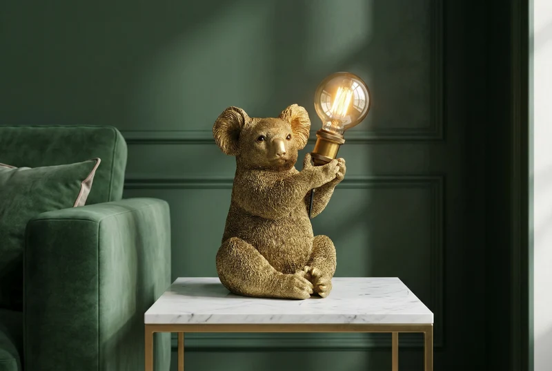 Lot de 2x Lampe de table artisanale KOALA 35cm or sculpture