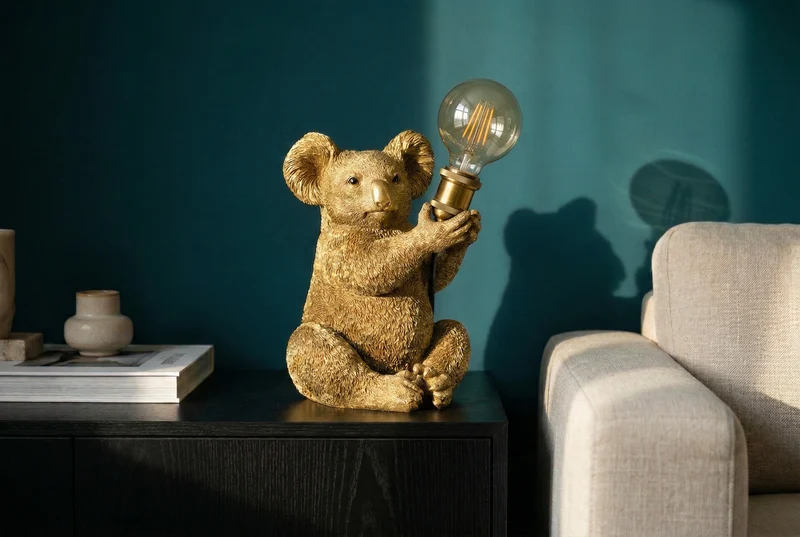 Lot de 2x Lampe de table artisanale KOALA 35cm or sculpture