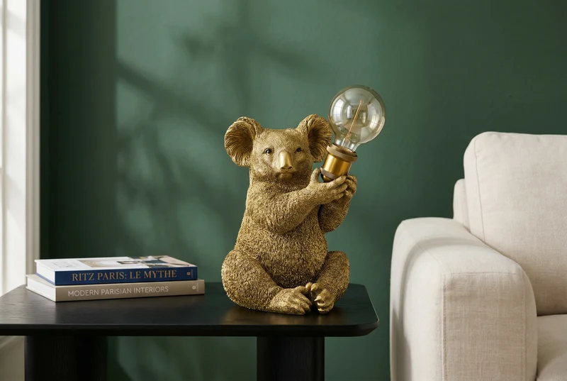Lot de 2x Lampe de table artisanale KOALA 35cm or sculpture