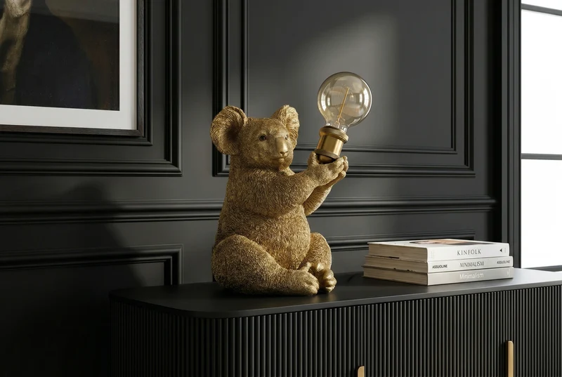 Lot de 2x Lampe de table artisanale KOALA 35cm or sculpture