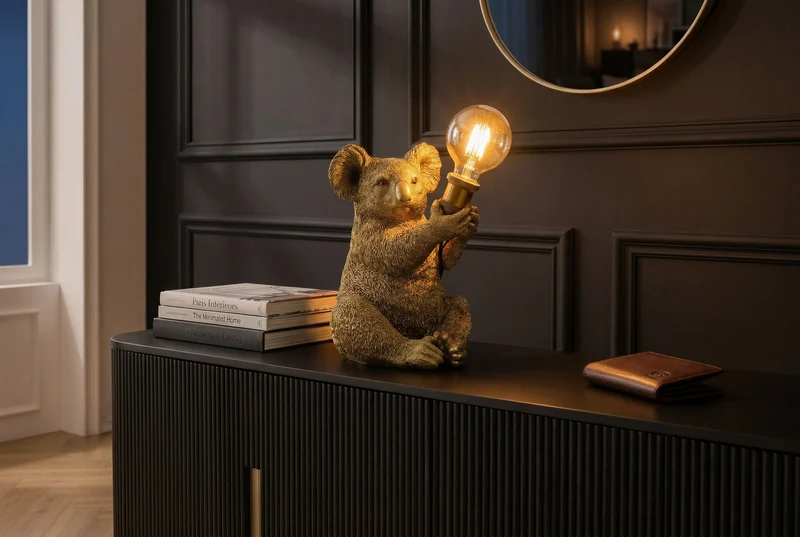 Lot de 2x Lampe de table artisanale KOALA 35cm or sculpture