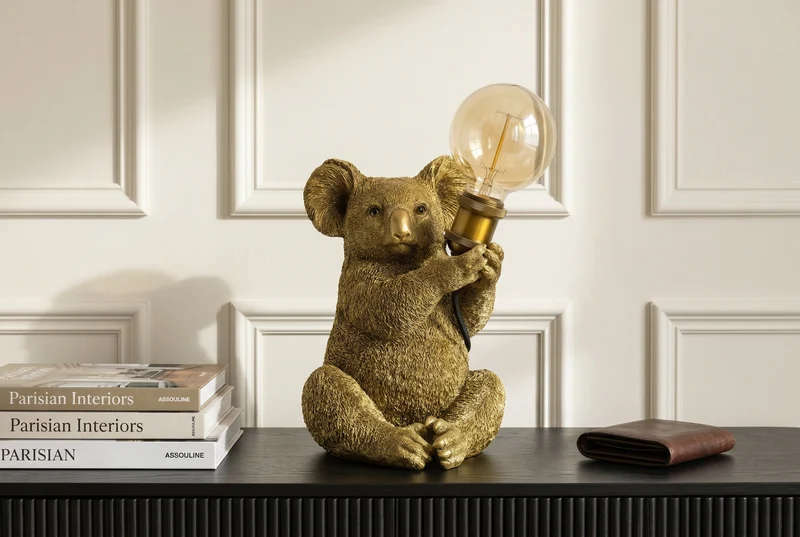 Lot de 2x Lampe de table artisanale KOALA 35cm or sculpture